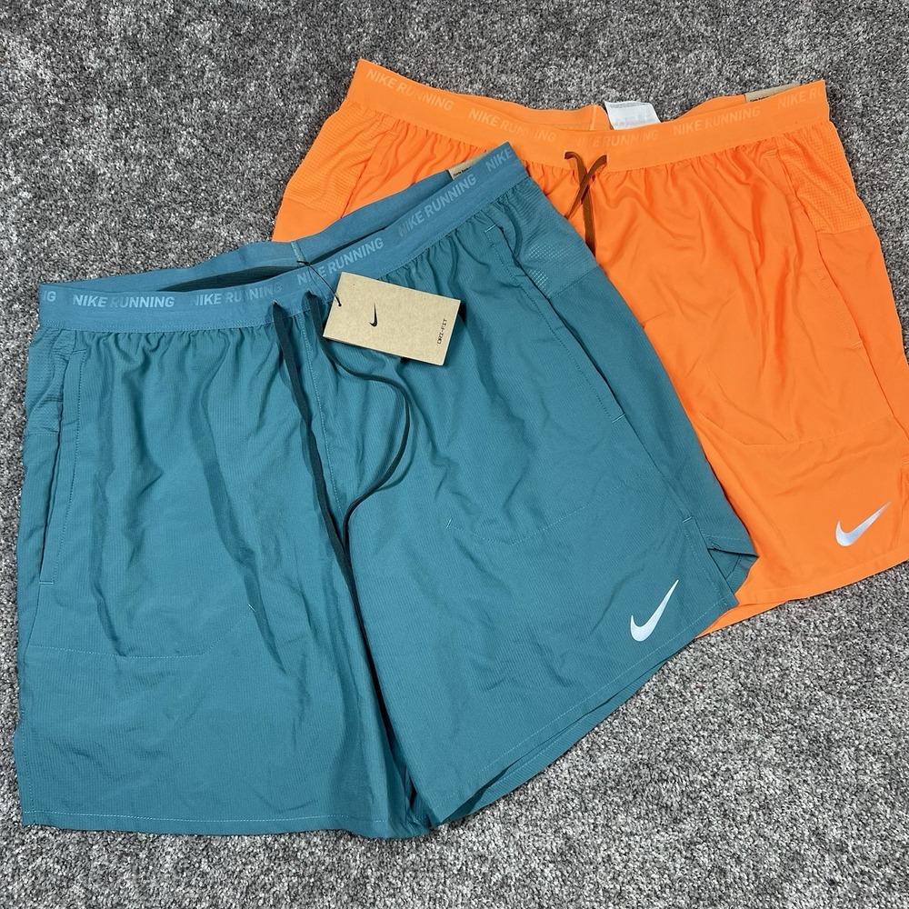 NEW Nike Men's Stride Running Shorts Size Large Teal/Orange Dri-FIT 7" (LOT 2)